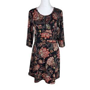 Title Nine Dream 3/4 Sleeve Branwen Play Dress Black Floral Outdoor Size Small